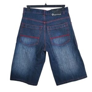 Southpole Blue Jean Shorts Mens 32x32 Denim Baggy Red Stitching Skating Hip Hop
